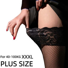 Large plus Size Black Lace Top Fishnets Long Socks Silicone Non-Slip Thigh over