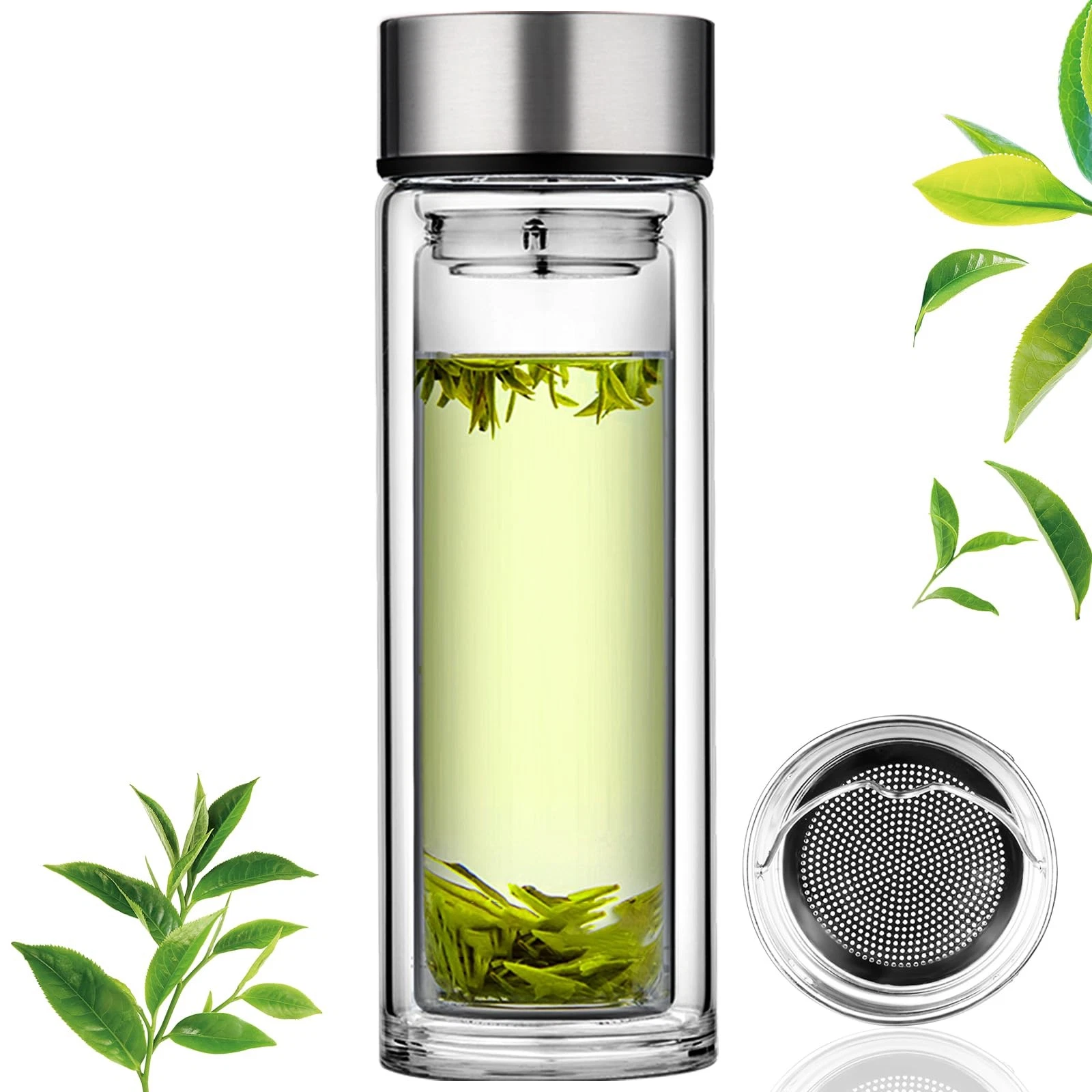 PARACITY Glass Tea Infuser Bottle Double Wall Borosilicate Portable Travel Mug
Opens in a new window