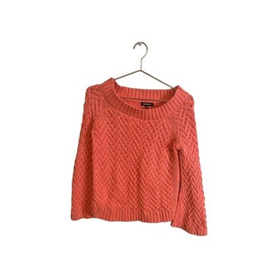 525 America Women's Cable Knit Sweater 100% Cotton Coral Pink Size XS