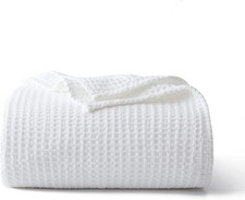 100 Cotton Waffle Blanket White - King Size - 104 90'' Soft Lightweight Be...