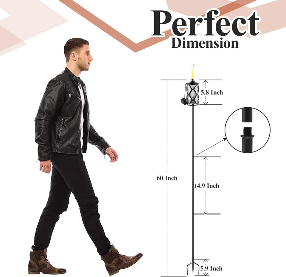 Paquete de 4 antorchas de citronela de vidrio, antorchas de jardín de 16 oz para exterior, 55 pulgadas... Foto 3 de 4