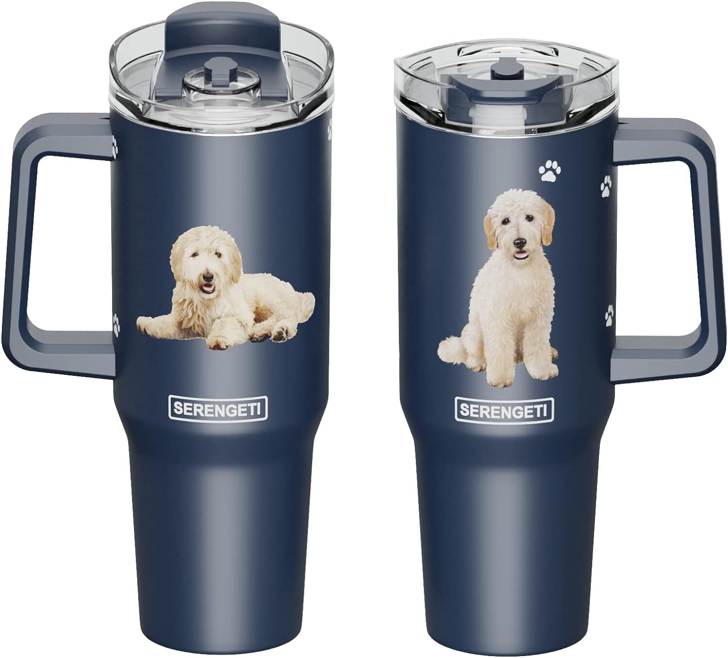 Стакан Serengeti Goldendoodle Dog объемом 40 унций из нержавеющей стали с ручкой, соломинкой и крышкой