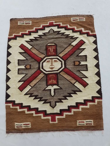 Vintage Handmade Peruvian Pictorial Multicolor Kilim Rug Carpet 134x104cm