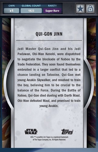 Topps Star Wars Card Trader (DIGITAL) / Super Rare Qui-Gon Jinn / Masterwork - Picture 3 of 4
