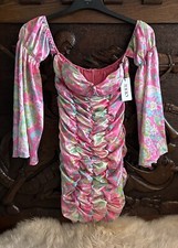 Pink Dress Size Medium Long Wing Sleeve Bodycon Bra-Cup Design Ruffle Party Wear