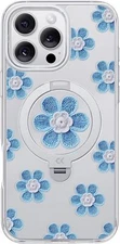 CASEKOO iPhone 15 Pro Max Blue Flowers Case, 360° Mag Ring, 6.7"