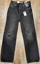 New Levi's Women's Ribcage Straight Ankle Super High Rise Black Jeans 25 x 29