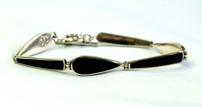 Barse Sterlingsilber Intarsien Onyx verbunden Modernist Armband Knebelverschluss