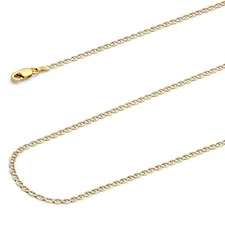Wellingsale 14k Two Tone Gold Solid 2mm Mariner Pave Chain Necklace