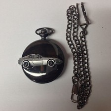 German car 944 ref190 Pewter Effect Car on a polished Black Case Pocket Watch