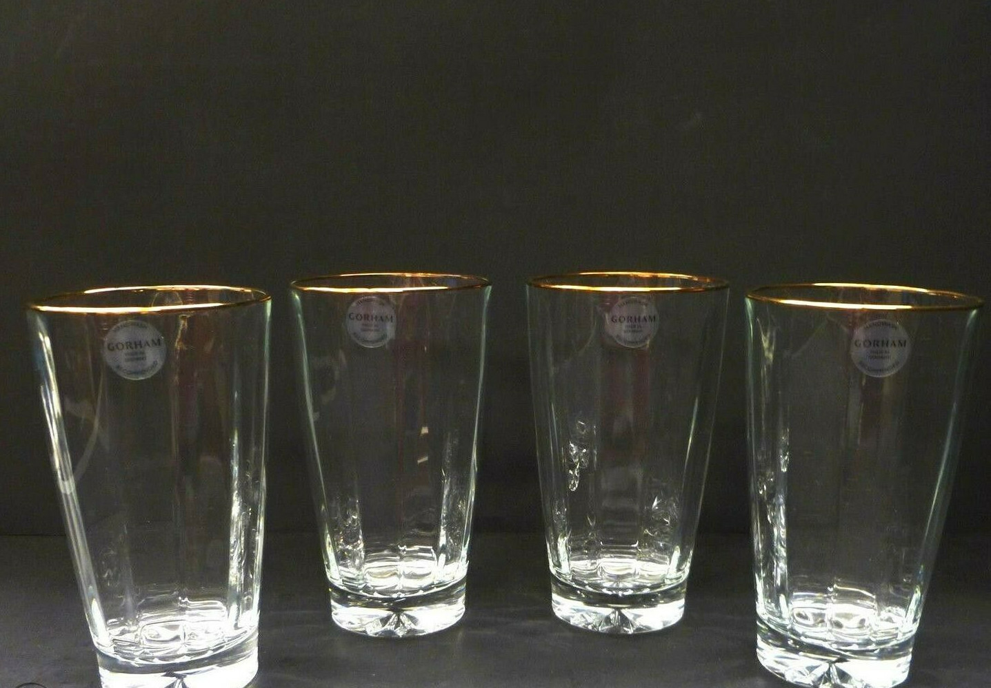Gorham Andante Hiball Crystal Glass Gold Rim 775155 Lot Set of 4 in Box