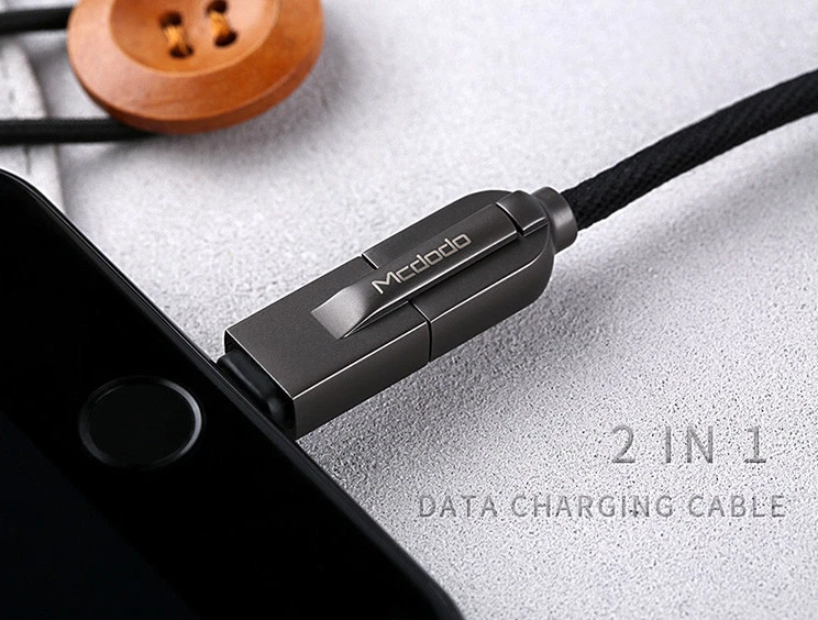Mcdodo 2 en 1 Cargador USB Sincronización de Datos Nylon Cable Trenzado iPhone Android Foto 4 de 4