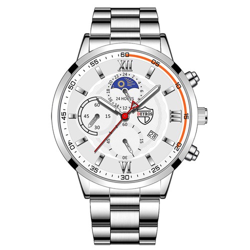 DEYROS Mens Stainless Steel Wrist Watch Business Casual Date Analog