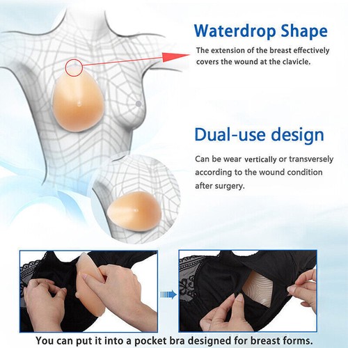 Almohadilla de inserción de lágrima para prótesis de mastectomía sujetador con forma de seno de silicona 1 pieza - Imagen 9 de 10