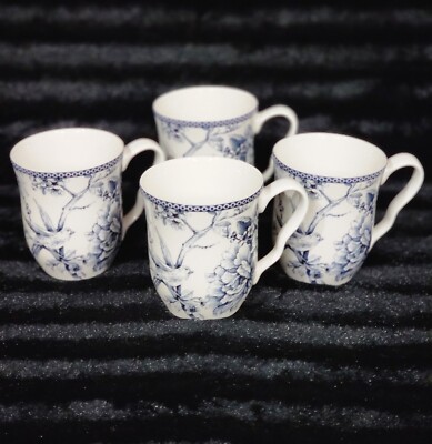 222 Fifth ADELAIDE Blue White Toile Coffee Mug 4pc 4.5" Bird Floral Spring  Humm | eBay