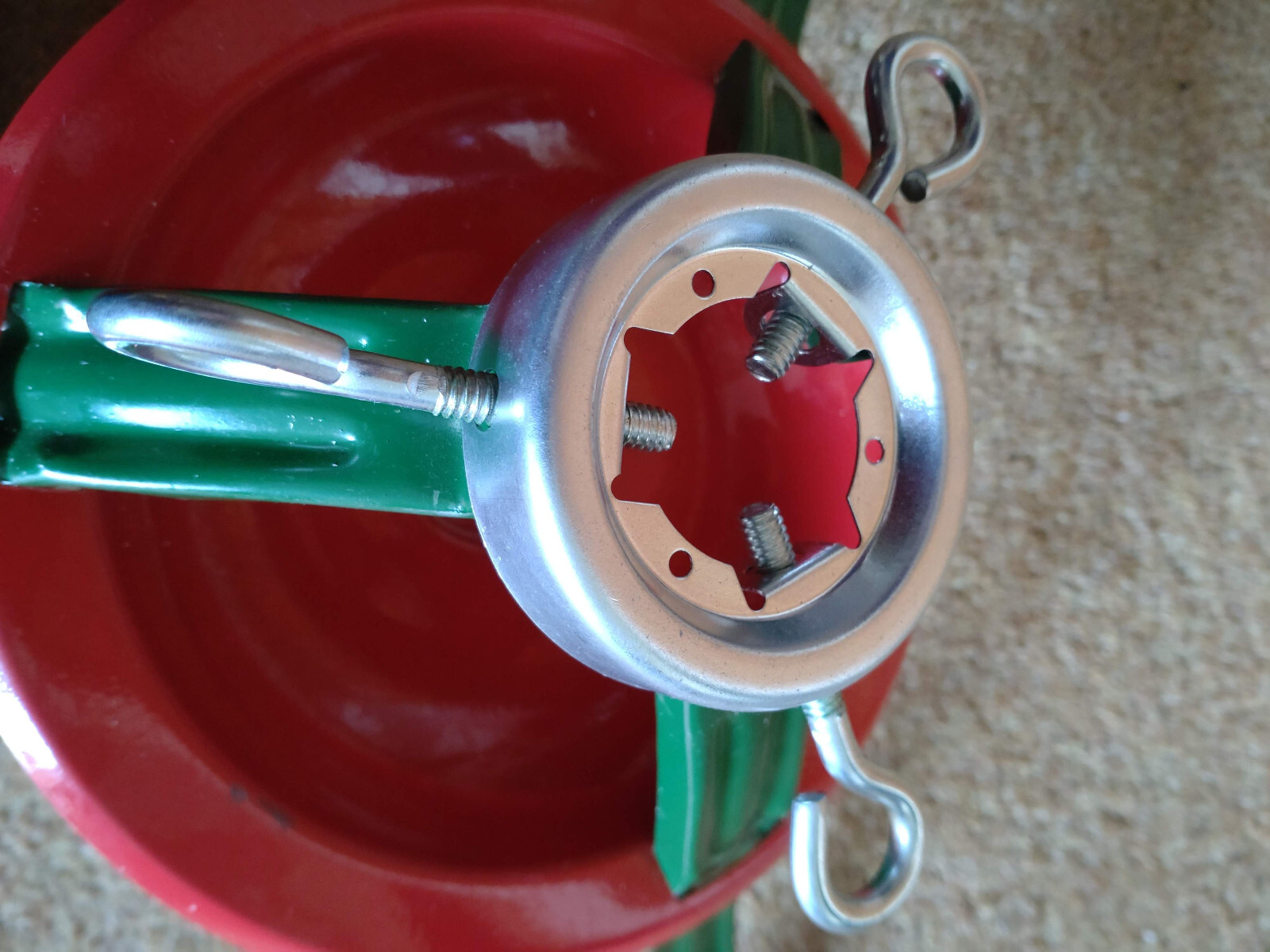 Vintage red and green metal Christmas tree stand holder eBay