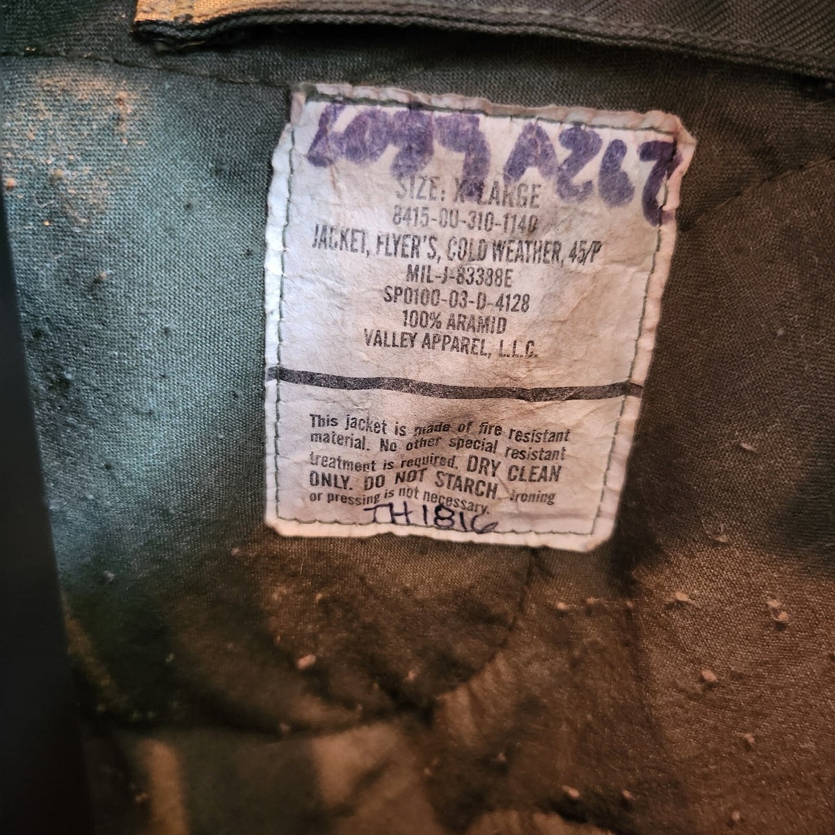 JACKET, FLYER'S , COLD WEATHER, 45/P SIZE: XL NSN: 8415-00-310