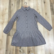 Mango Girls Gray Cheetah Print Long Sleeve Knee Length Shirt Dress Size 13-14