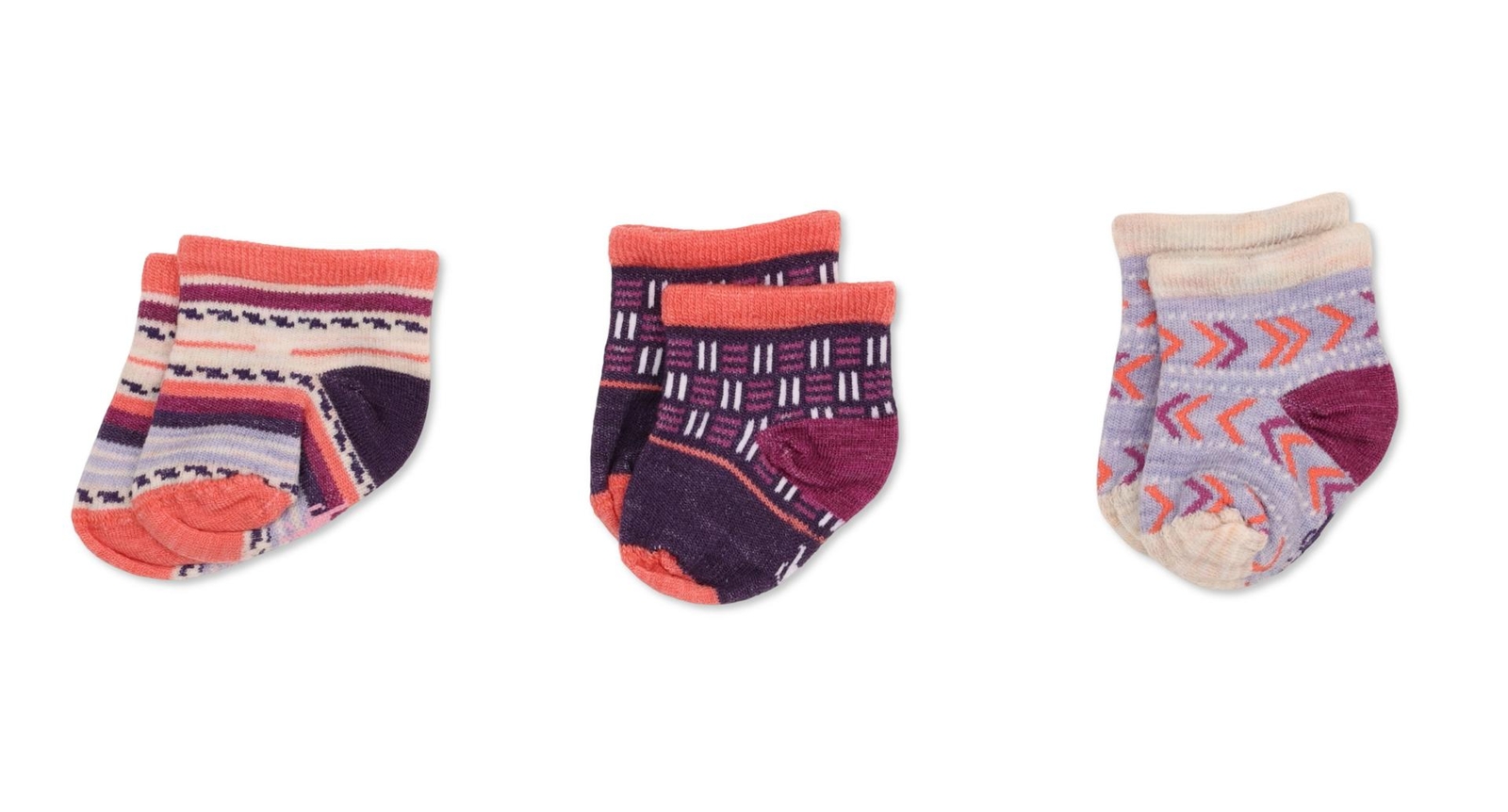 Детские пинетки-носочки из мериносовой шерсти Smartwool ESF17321, 3 упаковки, Розовый/фиолетовый