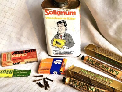 Vintage DIY Products Inc. Solignum Holzwurmvernichter, Mr Bensons Polish & Araldite