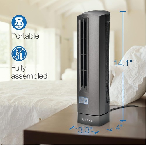 Lasko Oscillating Tower Desk Fan Air Stik Ultra-Slim 14" Small Portable Quiet - Picture 4 of 11