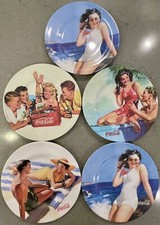 Lot of 5 Vintage 2002 Coca Cola Melamine Collectors Plates 8.5" Round