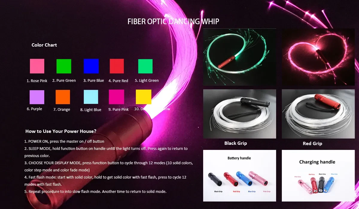 Festival Whip Toy With 360 LED Fiber Optic swivel Bright light up For Rave/Party - Picture 6 of 8