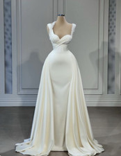 Beach Luxury White Ivory Wedding Dresses with Detachable Train Satin Bridal Gown