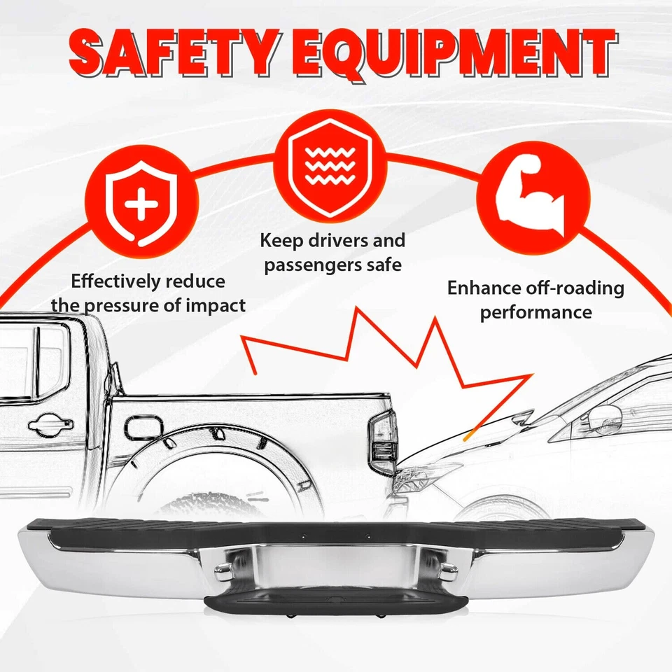 For 1998-2004 Nissan Frontier Complete Rear Step Bumper Assembly Chrome Steel Foto 4 de 4