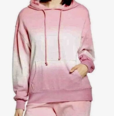 Pink White Tie Dye Ombre Pullover Hoodie Long Sleeve