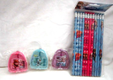Unisex Frozen Characters 12 Wooden Pencils 3 Character Sharpners-New AR4S