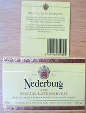Etiquette Vin SOUTH AFRICA NEDERBURG Special Late Harvest 1999 Wine label