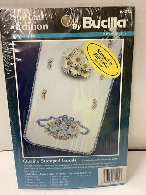 Bucilla Special Edition Stamped Embroidery Dresser Scarf kit 63222 DAISY  BASKET 46109632223| eBay