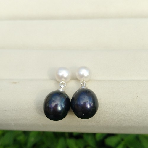 AAA Tahaitian Peacock Black 10-12mm /6-7mm White Pearl Earrings Stud 14k Gold P - Picture 3 of 6