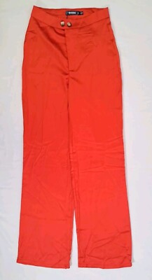 Missguided orangefarbene Satinhose gerades Bein Co-Ord Damen UK 6 neu mit Etikett