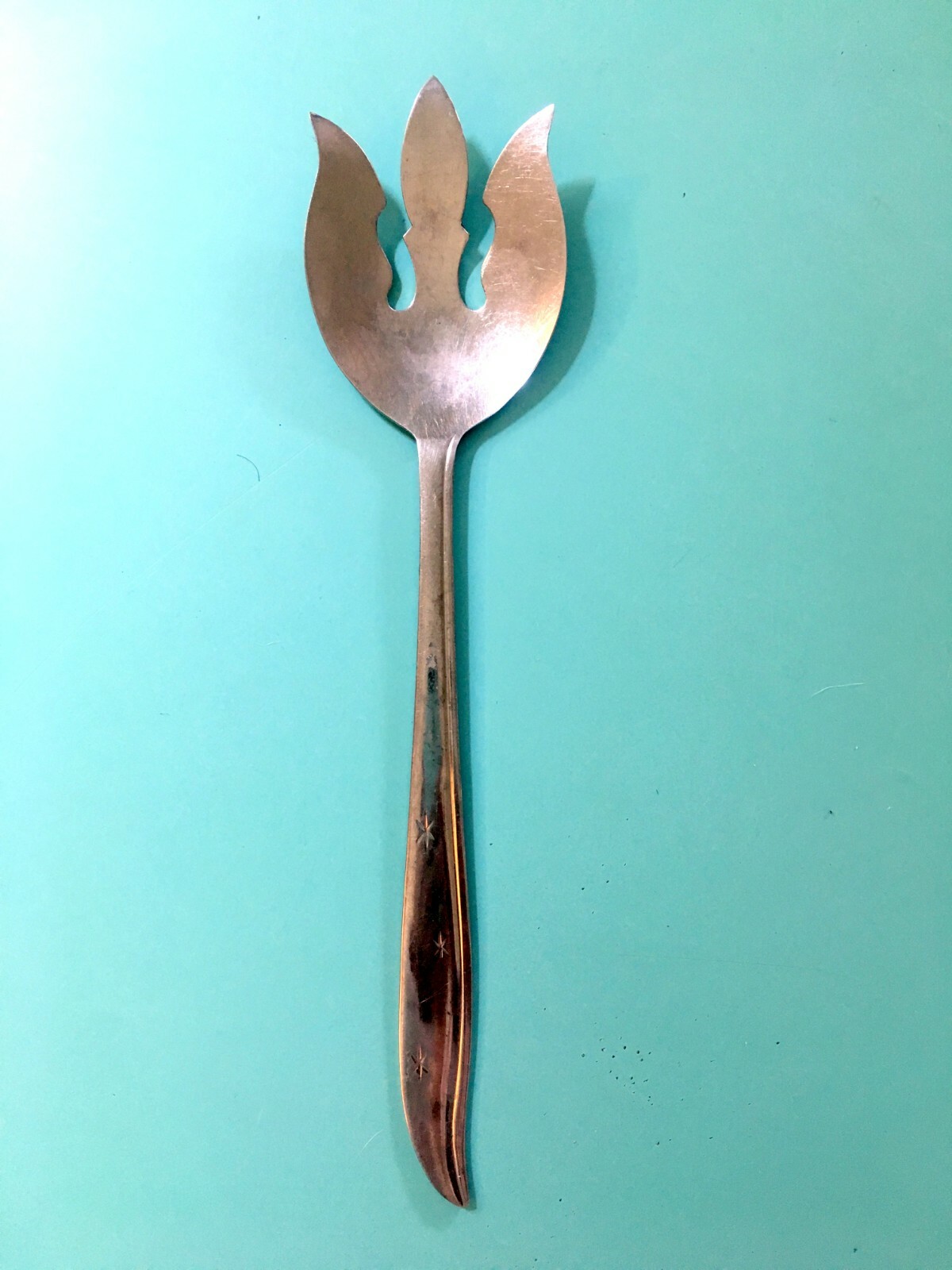 Vintage Stainless Flatware Serving Fork Atomic Starburst eBay