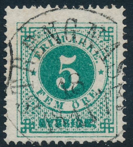 Schweden Scott 19a / Facit 19c, 5ö Smaragdgrün Ringtyp P14, F+ frisch gebraucht