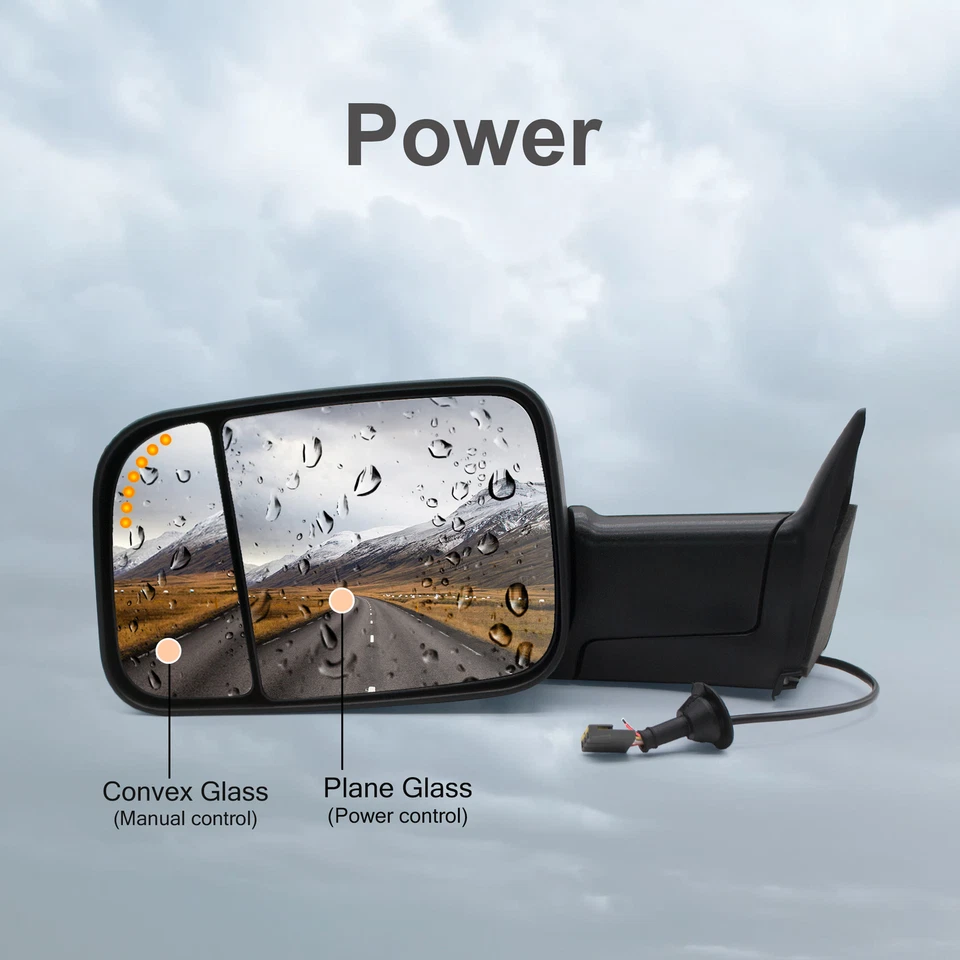 Espejos retrovisores de remolque LH RH luz de señal térmica eléctrica para Dodge Ram 3500 1995-1997 negro Foto 3 de 4