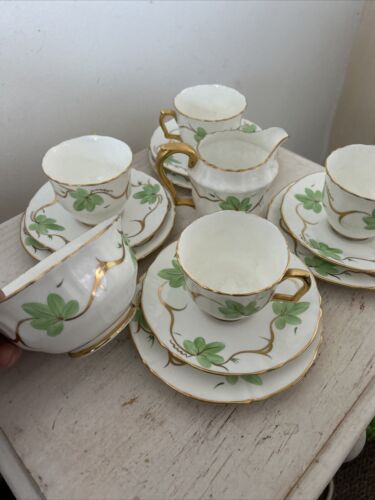 Antique Crown Staffordshire Bone China 4 Teacups Saucers Plates Cream Jug Bowl - Picture 2 of 15
