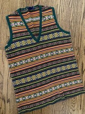 Vtg GAP Dad Vest Colord Green Ugly Christmas Sweater Vest M L