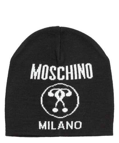 Moschino Herren Beanie - Double Question Mark Mütze Beige