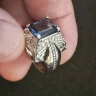 Blue Topaz-ISG 925 Thialand Stamped: Vintage; Sterling Silver Scroll Ring Size 7 — photo 5