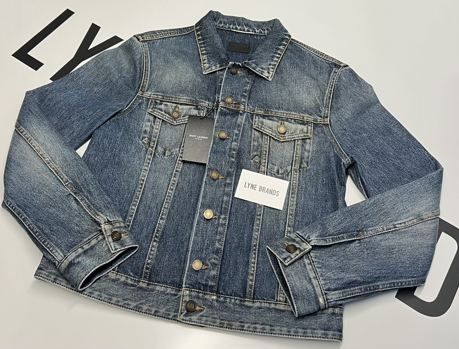 Giacca di jeans Saint Laurent blu scuro sporco vintage taglia grande prezzo consigliato £ 965