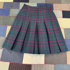 Vintage 80s Braemar Petites Pleated Skirt Womens Green Wool Tartan Plaid W27