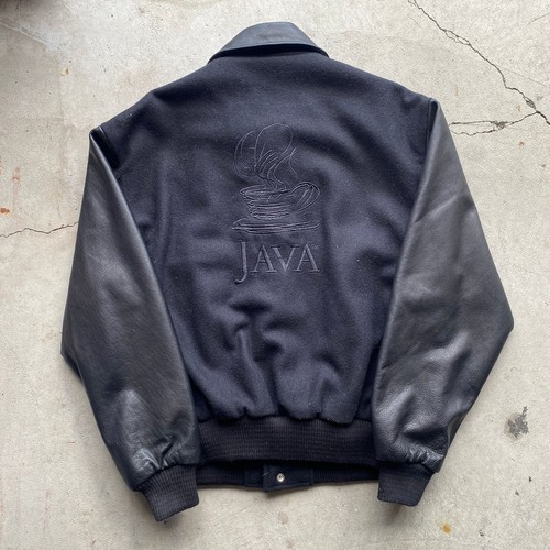 1990s Vintage Java Oracle Wool Leather Varsity Jacket Rare Tech Black ...