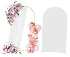 6FT Gold Metal Arch Backdrop Stand and Spandex Arch Cover Set Easy 6 FT White