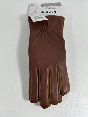 Isotoner Women's Partially Leather Gloves Touch Screen Faux Palm Trim L & XL