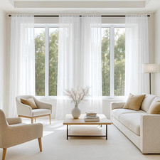 White Sheer Curtains 84 Inches Long, 4 Panels Set, Light Filtering Rod Pocket Vo