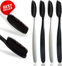 4 Pack Large Long Head Toothbrush Hard Firm Charcoal Whitening Teeth - US