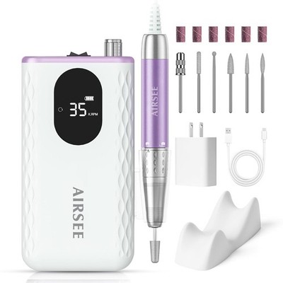 AIRSEE Updated Professional Nail Drill 35000 RPM  , Bands 7 Bits, G7 Purple